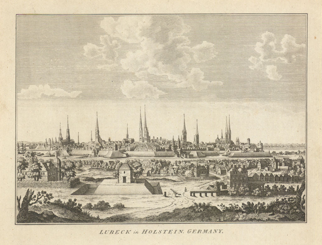 View of Lubeck in Holstein, Germany. Lübeck 1787 old antique print picture